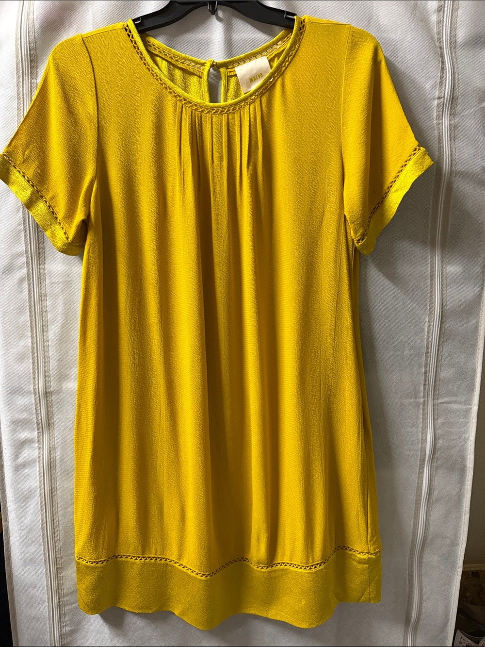 Maeve Mustard Short Sleeve Tunic with Crochet Trim